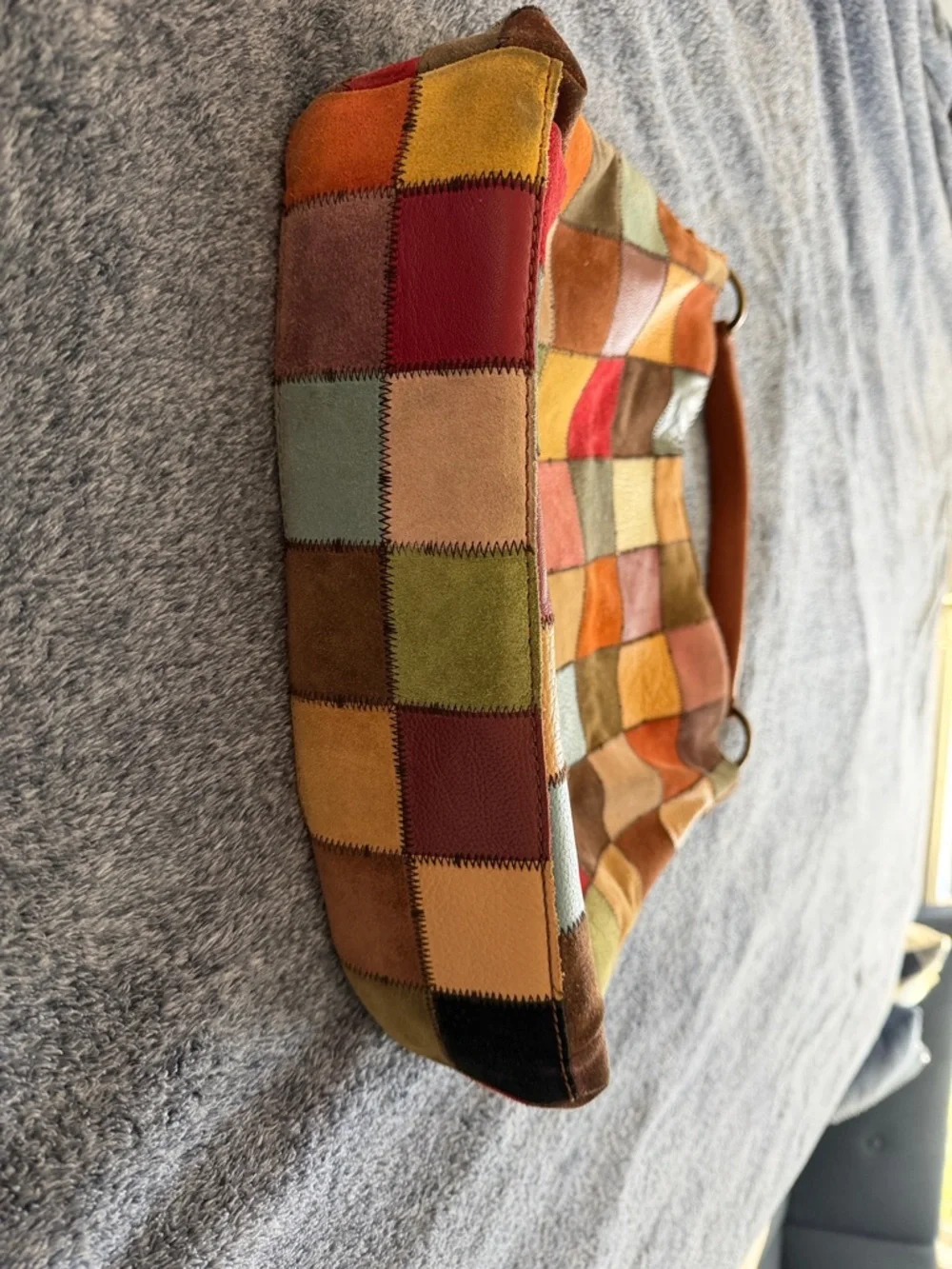 Lucky Brand Y2K vintage leather and suede multicolor patchwork hobo shoulder bag - Picture 2 of 11